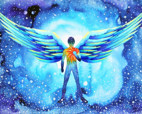 human angel wing mind heaven power watercolor painting illustration hand drawn